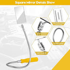 Telescoping Inspection Mirror, Flexible Retractable Automotive Extension Round Mirror 360 Rotation&Bendable Square Mirror, Extendable Mirror on a Stick with 4 Replaceable Mirror & 1 Storage Bag