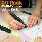 Reginary 20 Pcs Box Cutter Bulk Retractable Utility Knife Heavy Duty Aluminum Alloy Razor Knife for Cardboard Box Carton Opener for DIY, Factory, Home Office(Black)