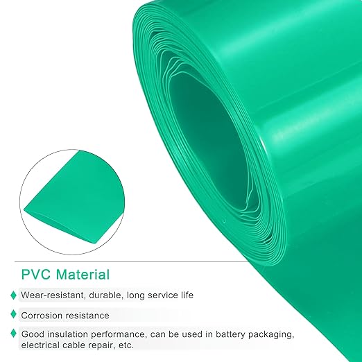 MECCANIXITY Battery Wrap PVC Heat Shrink Tubing 60mm Dia 95mm Flat 10 Feet(3meters) Green Good Insulation for Battery Pack
