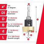 Amana Tool 82 Degree Countersink with Drill Bit Depth Stop and No-Thrust Ball Bearing, 55241, 3/8 D x 7/64 Drill D x 1/4 Inch Quick Release Hex Shank