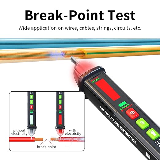Zoyi DB02 AC Voltage Detector - Non-Contact Voltage Tester Pen with Break-Point Testing, Dual-Range 12-1000V/48-1000V, Electric Tester for Home Electricians, Wire Tester