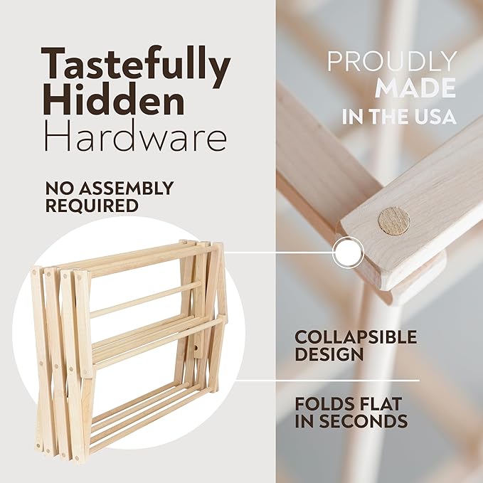 Pennsylvania Woodworks Clothes Drying Rack: Solid Maple Hard Wood Laundry Rack for Sweaters, Blouses, Lingerie & More, Durable Folding Drying Rack, Made in USA, No Assembly Needed, Medium