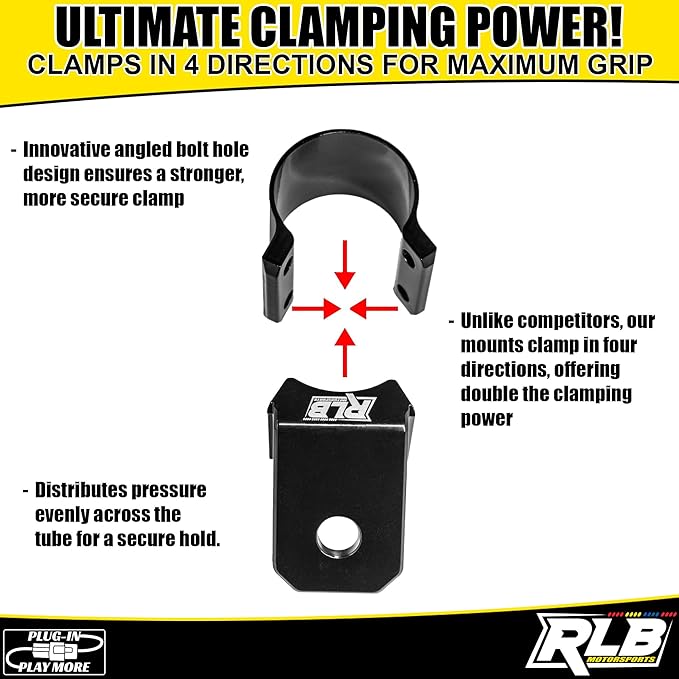 1.875" Light Bar Mount (1 PC-Single) UTV A-Pillar POD Light Mount by RLB MOTORSPORTS - for 1.875" Roll Bar, Fits Under Most windshields Compatible with CanAm Maverick X3 Mav R Defender