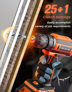 Cordless Drill, 20V MAX Power Drill Set with 2.0Ah Power Pack & Charger, 3/8 Inch Keyless Chuck, Variable Speed, 25+1 Position and 56PCS Bits/Screws, Power Tools for Home Projects
