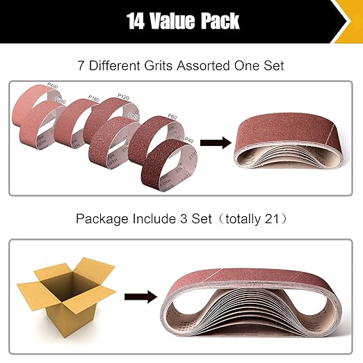14 Pack Sanding Belts 4x36 Inch, 4x36 Belt Sander Sanding Belt Sander Paper 40/60/80/120/180/240/400 Grits Assortment Aluminum Oxide Sanding Belts for Belt Sander Knife Wood Metal Polishing