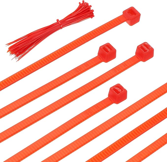 PATIKIL Cable Zip Ties 8 Inch, 100 Pcs Self-Locking Nylon Wire Tie Wraps Heavy Duty Cord Management with 50 lbs Tensile Strength for Indoor and Outdoor, Red (0.1"W)