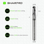 Carbide Ball Nose End Mills 2 Flute 3/16 Inch SHK. and Cutting Dia. 3D Carving, High-Speed and Deep Cutting, AlCrN Coated, Apply for Alloy Steel, Stainless Steel and Various Cast Iron. (3PCS)