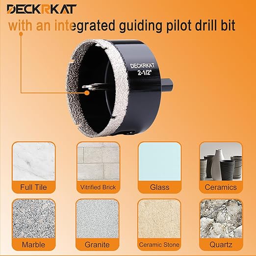 2-1/2 Inch Diamond Hole-Saw Bits with Pilot Drill Bit - 2pc 2-1/2" Diamond Tipped Tile Hole Saws with Guiding Bit Accurate Drilling for Porcelain Tile Ceramic Pottery Granite Stone Glass Bottles 65mm
