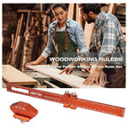 Woodworking Ruler, Neitra 3PCS (6/8/12 Inches) Metal Pocket Rule with a 45° & 30° Slide Stop for Measuring Precision, Slide Stop Aluminum Rule for Marking Inch and Metric T-Type Scribing Rulers Square