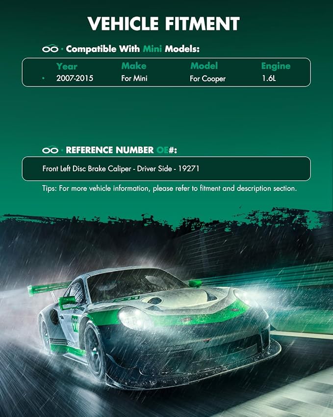 SCITOO 19B3320 Front Left Disc Brake Caliper w/Bracket Fit For Mini For Cooper 2007-2015, Single Piston