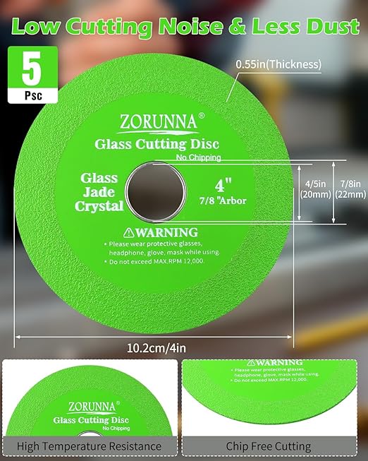 10 Pack Glass Cutting Disc for Angle Grinder, 4" X 7/8" Tile Diamond Cutting Disc, Ultra-Thin Glass Cutter Blade for Cutting and Grinding Jade, Crystal, Tile, Ceramic.