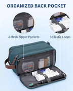 WANDF Toiletry Bag for Men Travel Toiletry Organizer Canvas and Leather Dopp Kit Water-Resistant Shaving Bag for Travel Accessories (Blue-Green, Large)