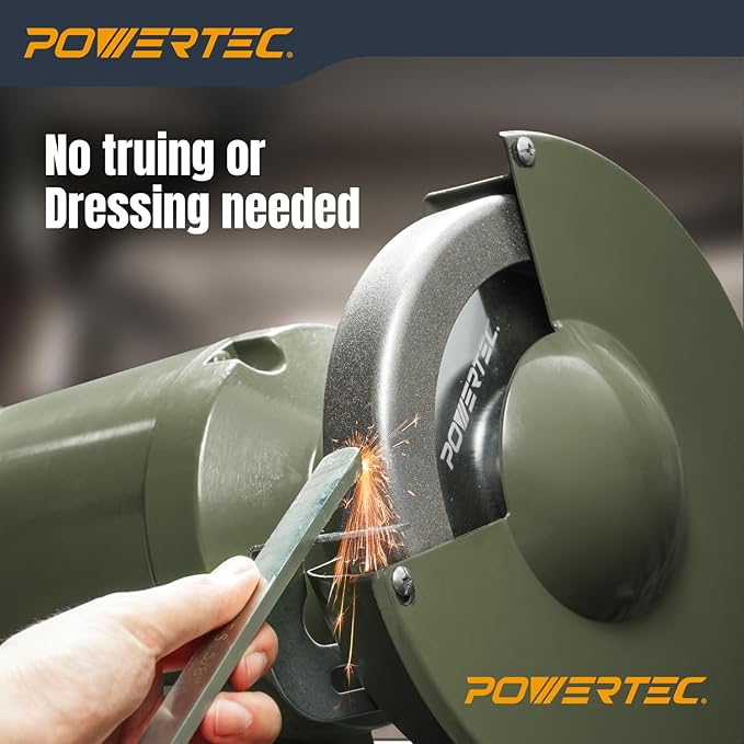 POWERTEC CBN Grinding Wheel 8 Inch 80 Grit, 1-1/2" Wide, 5/8" Arbor – 4-in-1 CBN Sharpening Wheel with 1/4" Radius Edge and Side Face for Bench Grinder (15707)