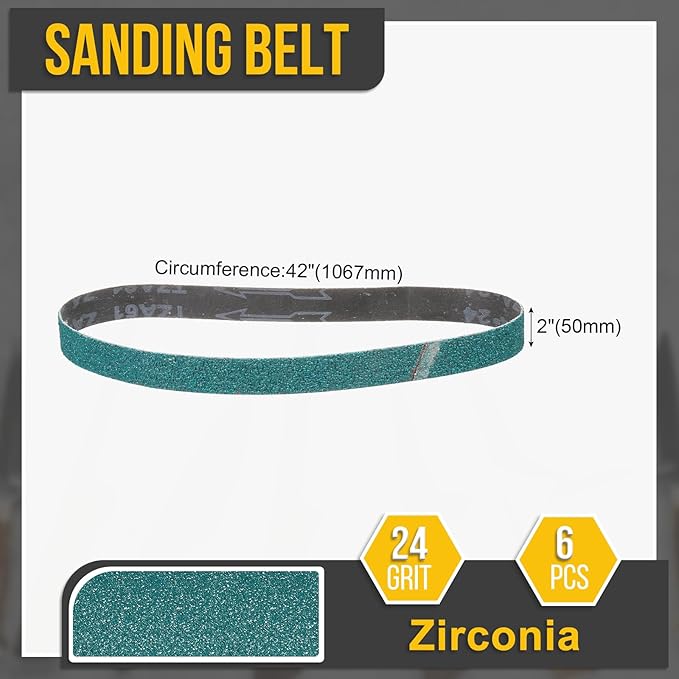 2 x 42 Inch Sanding Belt, 6 Pcs 24 Grit Zirconia Knife Sharpener Belts Work Sharpening for Belt Sander Knife Carving Tool Metal Working