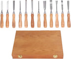 Cunyuer 12 PCS Wood Carving Tools, 60CRV Blade Wood Chisel Sets with Wooden Case, Woodworking Chisel for DIY Handicrafts