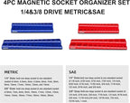 Magnetic Socket Organizer - 4-Pack Metric SAE Socket Holder - 11/4", 3/8" Drive Trays - Holds 108 Standard and Deep Size Sockets