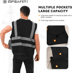 Reflective Safety vest With back plan pocket,High visibility Class 2 Heavy Duty Surveyor Vest with Zipper,Hi Vis Vest ANSI/ISEA Standard, Construction Work Vest for Men＆Women(Black,2XL)