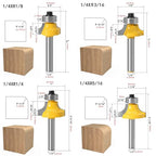 1/4Shank 4pcs Corner Rounding Bit Set(5/16" 3/16" 1/4" 1/8" Radius 4Pcs) Corner Rounding Edge-Forming Roundover