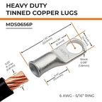 SELTERM 10pcs 6 AWG-5/16 Stud Tinned Copper Wire Lugs, Heavy Duty Battery Cable Ends,6 Gauge Ring Terminals, UL Battery Lugs Marine Grade Copper Eyelets Electrical Battery Terminal Connectors