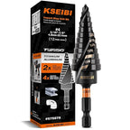 KSEIBI 12 Steps 3/16-7/8 inch SAE Standard Industrial Grade Step Drill Bit Ready Impact 1/4 inch Shank, 575078 High-Speed Steel Metal Drill Bits Black Oxide M2 Material