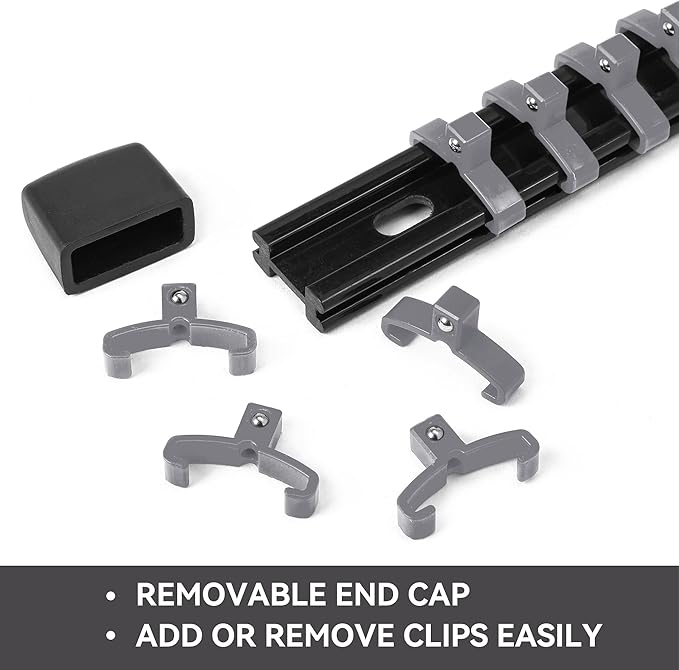 ALOANES 12-PC ABS Socket Organizer, 1/2", "3/8", "1/4" Drives, Heavy Duty Socket Racks, Black Rails with Gray Clips