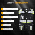 Class 2 Safety Vest with Zipper Front and multiple Pockets, High Visibility Vest, Meets ANSI/ISEA Standards