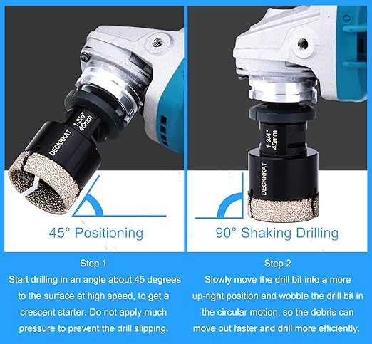 Diamond Hole Saw, 1-3/4" Hole Saw for Tiles Granite Marble Ceramic Glass Porcelain, 45mm Core Drill Bit with 5/8-11 Thread and 3/8” Hex Shank Adapter for Angle Grinders & Drills