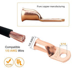 SVAAR 0 Gauge Battery Cable Ends 1/0 AWG 3/8" & 1/0 AWG 5/16" Battery Lugs 1/0AWG Bare Copper Lugs Kit 12 PCS 0 Gauge Wire Lugs Ring Terminals +12PCS 3:1 Heat Shrinks + Hex Nuts and Flat Washers