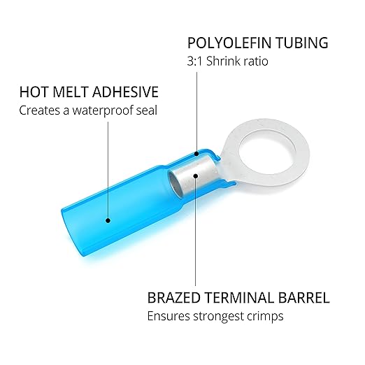 Wirefy Heat Shrink Ring Terminals #10 - Marine Grade Terminal Connectors - Waterproof Eyelet Wire Connectors - Red 16-14 AWG - 130 PCS | Heat Shrink Wire Connectors and Ring Terminal Kit