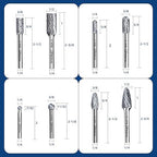 Carbide Burr Set 1/4 Shank 8pcs Tungsten Carbide Rotary Files Kit with Storage Case Die Grinder Bits for Metal Engraving, Wood Carving & Deburring Tools