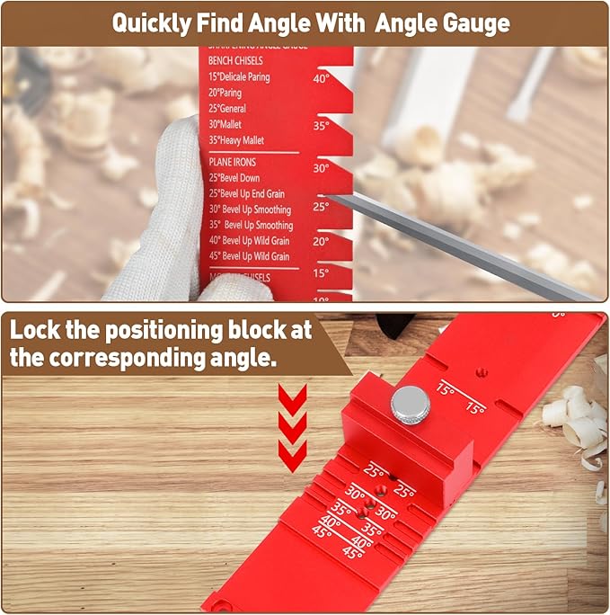Chisel Sharpening Jig with Diamond Sharpening Stone 400# 1000# Grit, Wood Honing Guide for Chisels and Planes Width 0.1" to 2.8" with Sharpening Angle Fixture, Angle Gauge from 10° to 45°