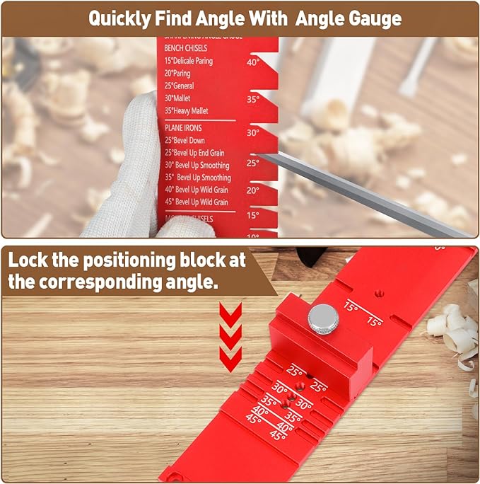 Chisel Sharpening Jig, Wood Honing Guide for Chisels and Planes Width 0.1" to 2.8" with Sharpening Angle Fixture, Angle Gauge from 10° to 45°