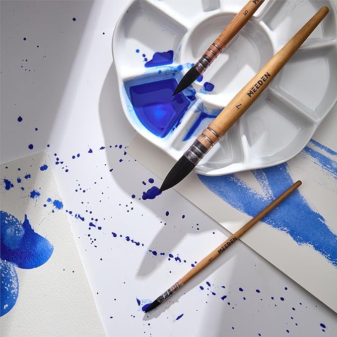 MEEDEN Watercolor Brushes Professional - Synthetic Squirrel Hair Artist Paint Brushes Set with Beech Wood Handle Great for Artists Hobbyists Size 4