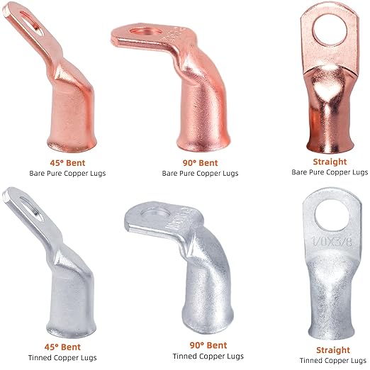 Tinned Copper Cable Lugs 10pcs 8 AWG-5/16 90 Degree Bent Battery Lugs,Heavy Duty Wire Lugs,Ring Terminal,8 Guage terminals,Battery Cable Ends/Terminal Connectors with 10pcs 3:1 Heat Shrink Tubing