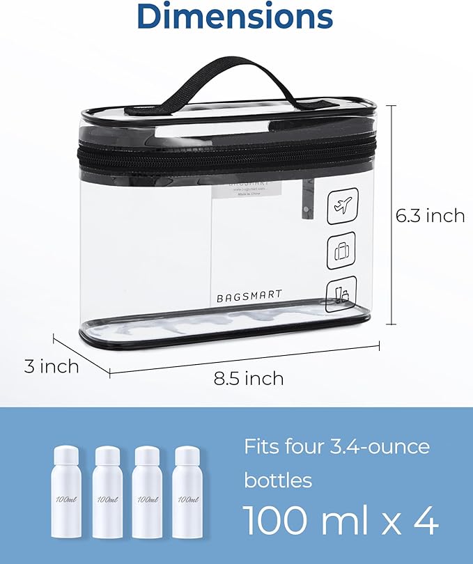 BAGSMART TSA Approved Toiletry Bag, 2 Pack Clear Makeup Cosmetic Bag Organizer, Quart Size Travel Bag for Toiletries, Carry-on Travel Accessories Essentials, Green-2pcs