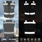 TCCFCCT Mesh High Visibility Vest 5 Pockets Reflective Safety Work Vest for Men Women, Hi Vis Construction Vest with Horizontal Strip for Walkie-talkie, Meets ANSI/ISEA Standards, Grey, L