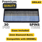 Drilax 30‑Piece 2mm Diamond Drill Bit Set – 1/8″ Shank Compatible with Dremel Tools for Glass, Sea Glass, Stone & Jewelry