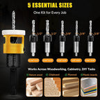 5PCS Countersink Drill Bit Set, Low Friction Depth Stop, 1/8 9/64" 5/32" Drill + 3/8” 82° Counter-Bore, 11/64" 3/16" Drill + 1/2" 82° Counter-Bore, 1/4" Hex Shank, for Woodworking, with Storage Box