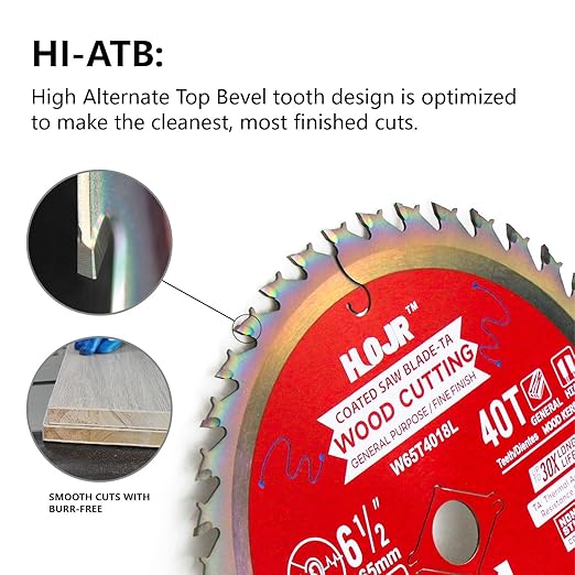 2-Pack 6-1/2" 40-Tooth 5/8" Arbor Woodworking Circular Saw Blade, Finish/General Purpose, Special Anti-Thermal Adhesion Coating on Cutting Edge- TA,High Finish, Long Life,6-1/2" 40T 5/8"