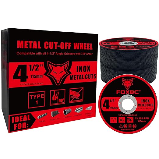 FOXBC 4-1/2 Inch Cut Off Wheel Discs for Angle Grinder, Cutting for Metal & Stainless Steel, 4-1/2" x .045" x 7/8" - 50 Pack