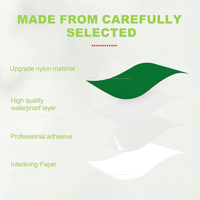 7x9in Nylon Repair Patch，Tent Repair Kit，Self Adhesive Waterproof Fabric Repair Tape for Tent, Umbrella, Sleeping Bag, Down Jackets,Knapsack.（Green,6ps）