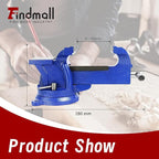 findmall 5" Bench Vise with Anvil 360° Swivel Locking Base Table Top Clamp Heavy Duty Vice Swivel Base Bench
