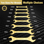 DURATECH Super-Thin Open End Wrench Set, Metric, 8-Piece, 5.5mm to 27 mm, Titanium Plating, Slim Spanner Set with Rolling Pouch