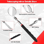 Telescoping Inspection Mirror, 2 Pcs Flexible Retractable Automotive Extension Round Mirror 360 Rotation&Bendable Circular Mirror, Extendable Mirror on a Stick for Checking Vehicle Condition