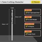 Drill Bit, 1.5mm Cutting Diameter, 4241 HSS 118° Cutting Angle Uncoated Bright Versatile Jobber Bits - (Applications: for Drilling Plastic Wood Soft Metal), 2-Pieces