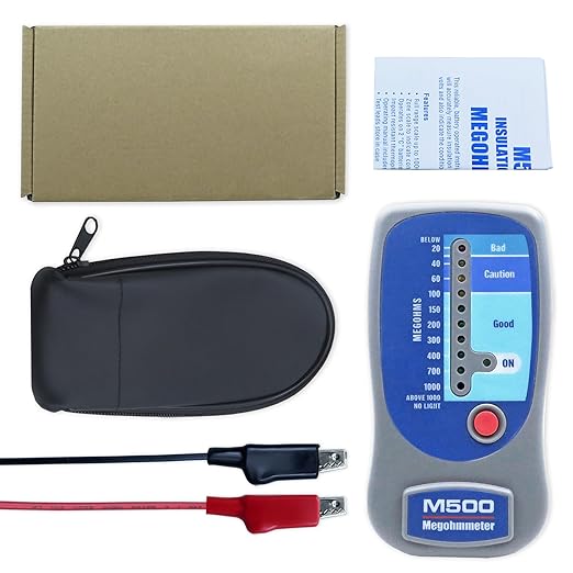 M500 Insulation Tester MEGOHMMETER, Compatible with Supco M500 Electronic Megohmmeter, Multimeter Tester, Compressor Tester HVAC, Battery Operated, 1000 Megohms at 500 Volts, with Soft Carrying Case