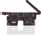FUERI Leather Tool Belt Bag Men Pouch Heavy Duty Tools Pouches Organizer for Carpenter Construction Electrician Belts Bags Holder (11 Pocket Chocolate, Adjustable)