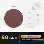 HARFINGTON 10 Pcs 6 Inch Sanding Disc 60 Grit Hook and Loop Sandpaper Random Orbital Sander Pads for Woodworking Automotive Metal Polishing