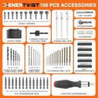 ENERTWIST Drill Bit Set, Drill Bits for Metal, Wood, Masonry-109Pcs Titanium, High Speed Steel Drill Bit Screwdriver Bit Set with Ratchet Screwdriver in Storage Case