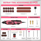 HARDELL Rotary Tool Kit - 180W Corded Power Rotary Tool 6 Variable Speeds with 61 Accessories, 8000-35000RPM, for Sanding, Polishing, Cutting, Engraving,Carving, DIY Crafts (PINK)